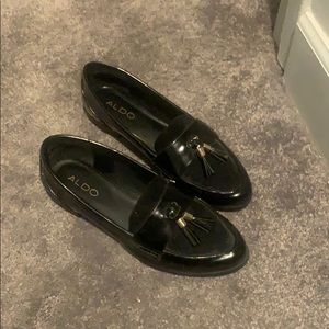 Black patent leather loafers
